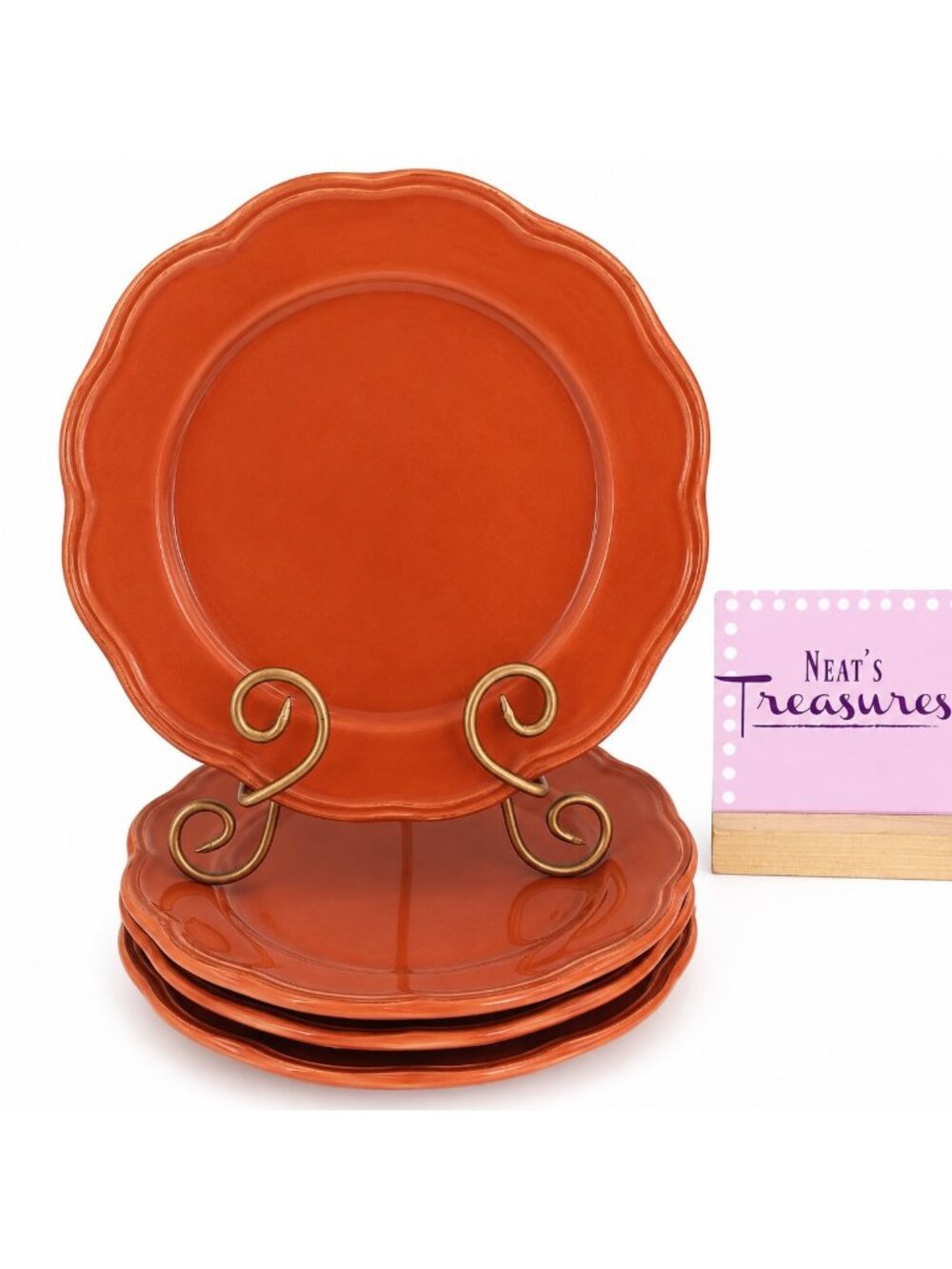 Skyros Designs RED Scalloped Hand Crafted Portugal Oven Safe Dinner Plates Set 4